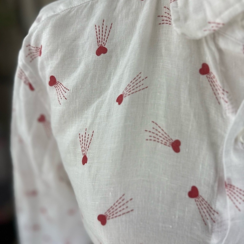 Frank & Eileen Size Small Finibar White & Red Shooting Hearts linen buttondown - Picture 7 of 16